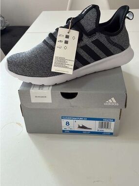 adidas Black/Gray Slip-On Cloudfoam Sneakers